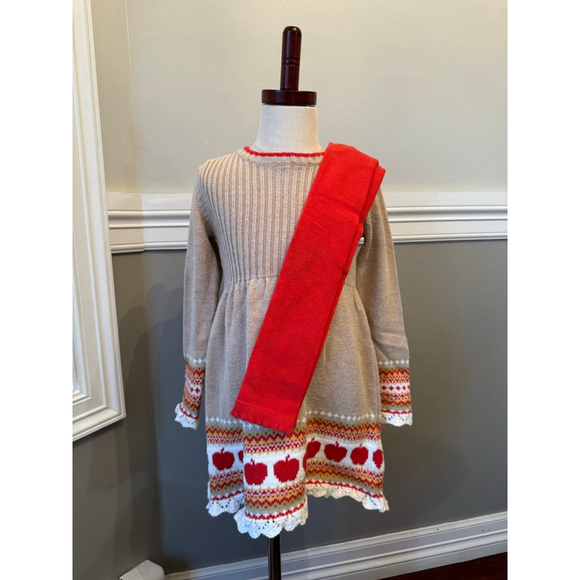Cynthia Rowley Other - Cynthia Rowley | Girls' Beige Red Apple Knit Dress & Leggings Set | S (5/6)